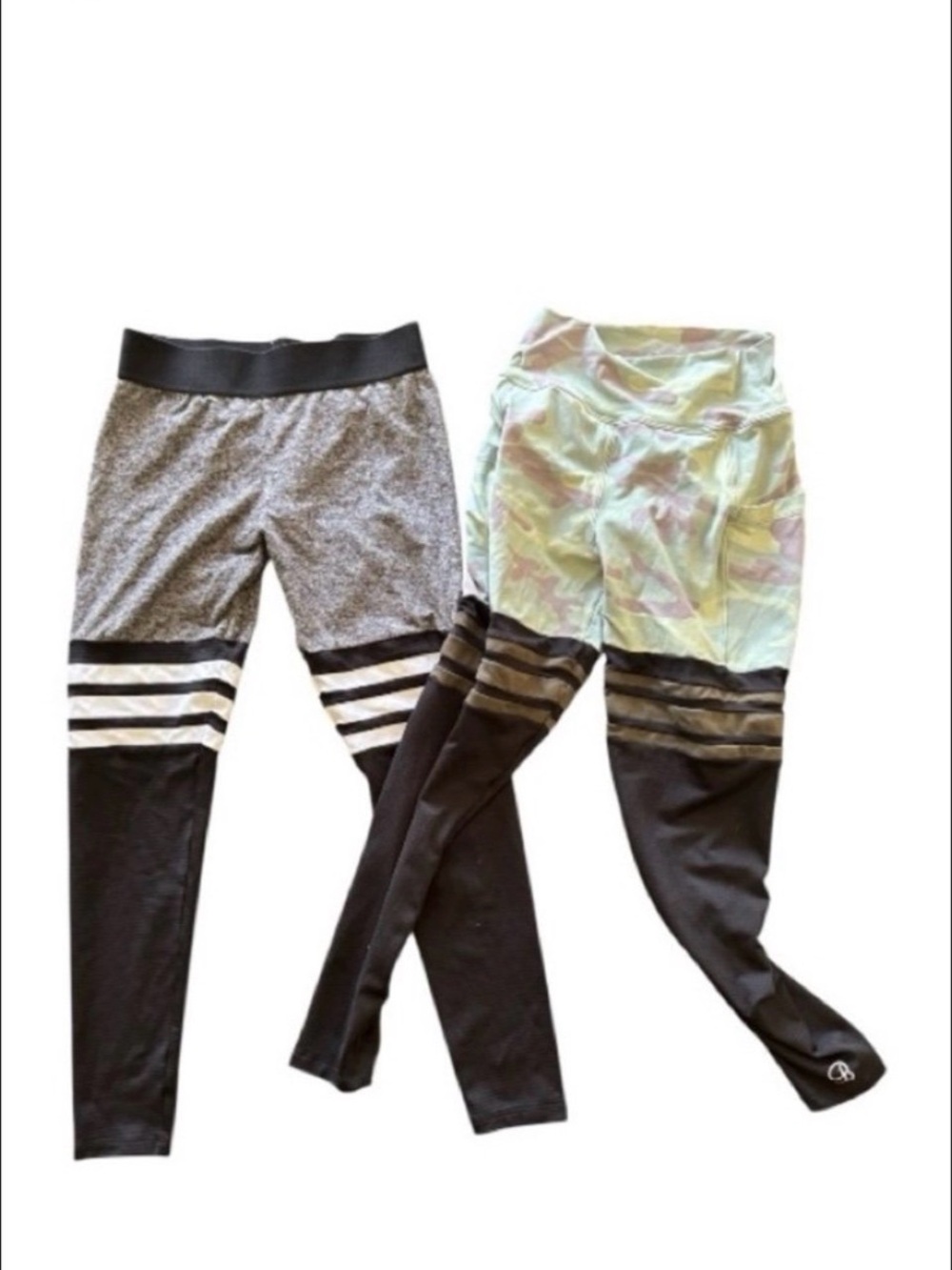 Bombshell Sportswear Girls' Leggings Duo — Black, Gray & Pastel Tie-Dye